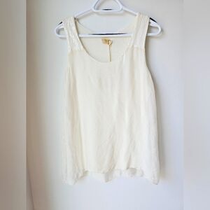 Giusy ITALY 100% SILK Elegant White Sleeveless Top Sequin Ivory, Size M